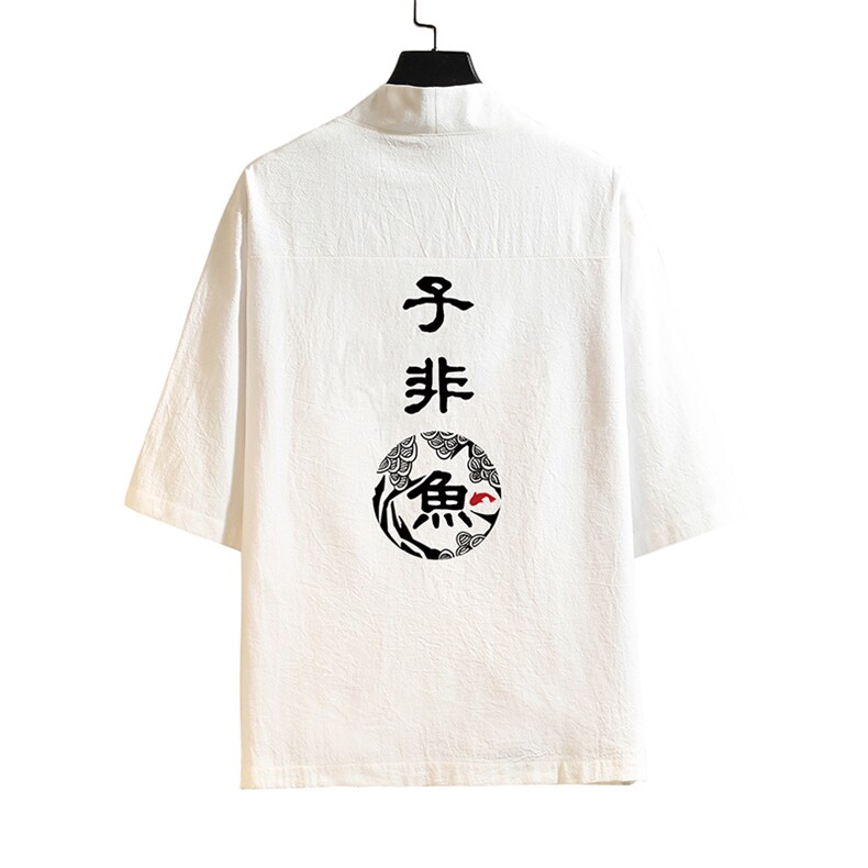 HF59070-P40风汉服男开衫外套七分袖道袍砖墙挂拍,男装民族服装,电商A040A