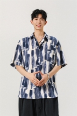 1冰丝扎染面料聚酯纤维M-5XL大码短袖衬衫男DCS78033P35控58，男装衬衫，星座226-2