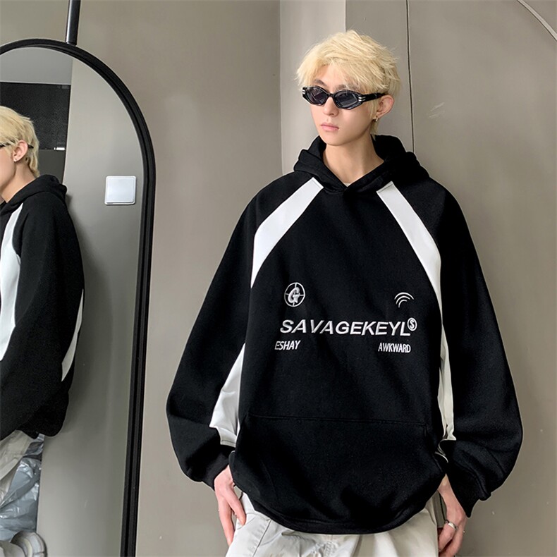 特P46控88加绒特P5550棉刺绣小清新撞色拼接休闲连帽卫衣XWY234,男装卫衣,电商B370
