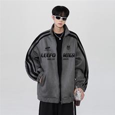 春季款2025美式側条纹麂皮绒棒球服外套男潮牌高街运动夹克特p68，男装夹克，电商C307