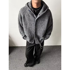 韩高级感灰色连帽毛衣男松弛慵懒风秋冬针织开衫外套潮，男装针织衫/毛衣，星座218-8