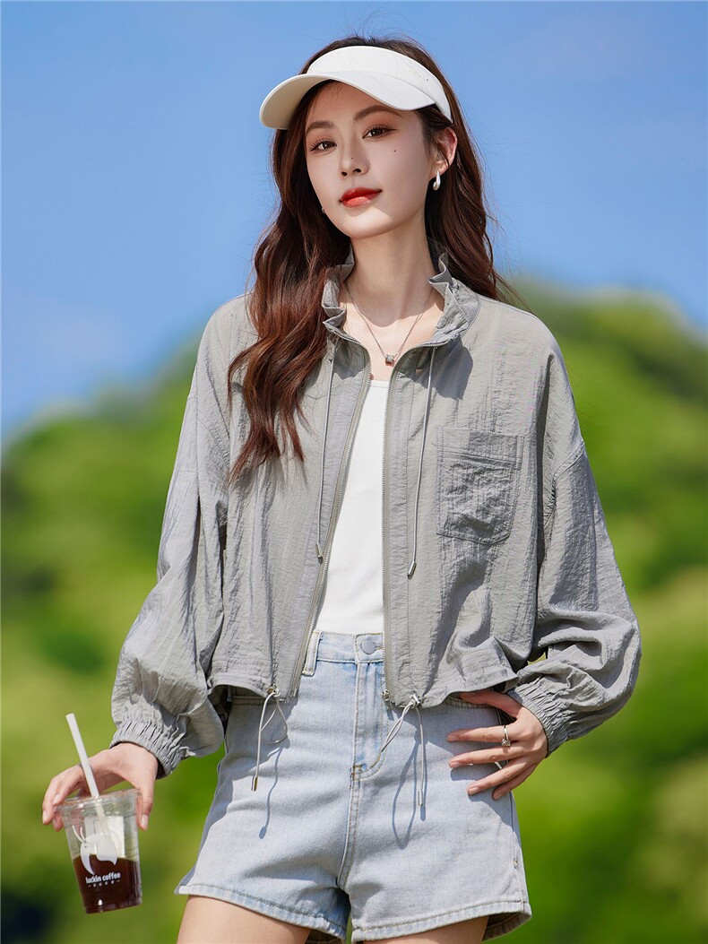 现货2026夏季时尚休闲宽松百搭韩版宽松夏季轻薄短外套,女装防晒衣,靓衣阁