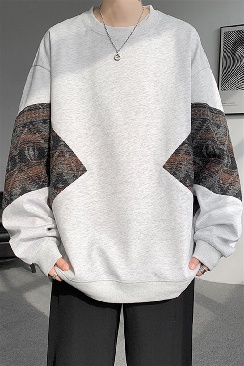 8XL-M春秋季圆领拼接撞色民族风卫衣男新款潮牌上衣服WY005P58,男装民族服装,电商B312
