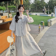 【已出货】青灰色娃娃领灯笼袖套装2C110-H9703-P165-K238，女装套装/套裙，2C110
