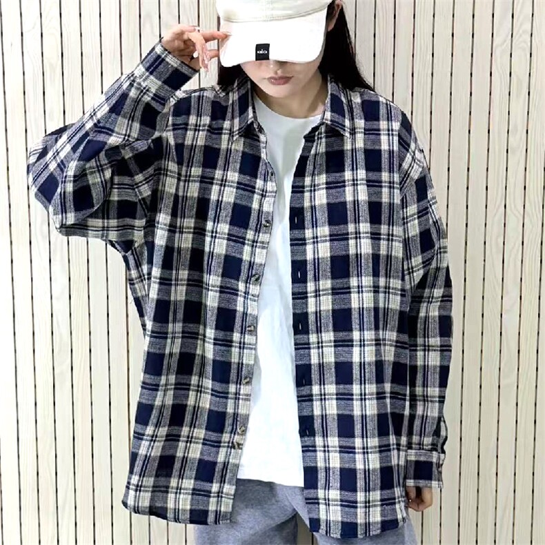 春季新款现货（跨境电商）格子男女情侣款潮流宽松格纹衬衣,男装衬衫,星座1107-1