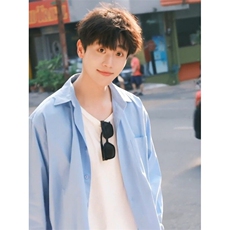 XZ1014-1-CS200-P40-少年感蓝色衬衫男，男装衬衫，星座1014-1