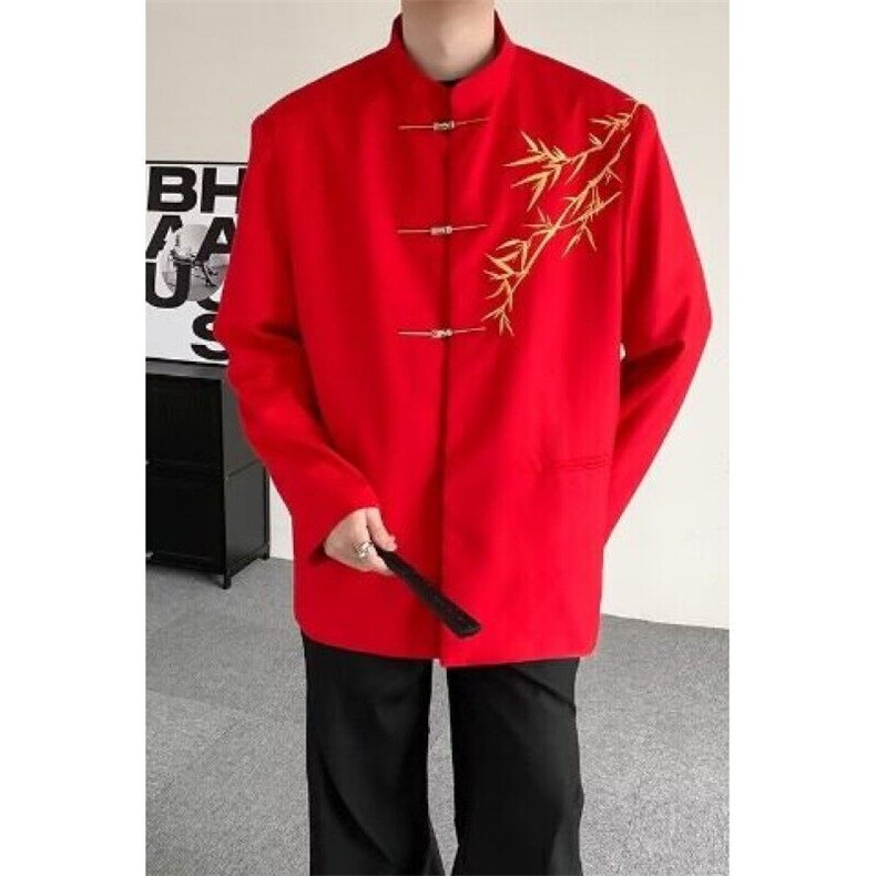 W9277-P63网图现货春季新款新中式立领西服结婚垫肩风外套,男装西服,星座1608-2