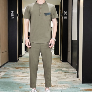 夏季休闲运动套装男士潮牌潮流短袖t恤冰丝衣服一套帅气TZ65-P45图片