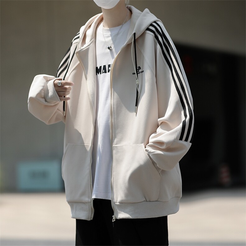 港风秋款男连帽卫衣字母刺绣夹克三条杠拉链纯棉外套WY8031P58,男装卫衣,星座1013-1