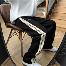 条纹运动裤男宽松高街直筒百搭阔腿裤bf潮牌痞帅休闲裤子ZK55-P32，女装休闲裤，星座1008-2