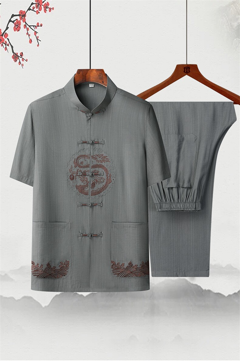 2025夏季薄款高端风棉麻绣花短袖衬衫唐装汉服套装2312-P95,男装衬衫,星座1105-3
