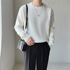 2026秋冬华夫格高级感轻熟百搭纯色毛衣圆领打底衫M60/P65特控95，男装T恤，电商A243