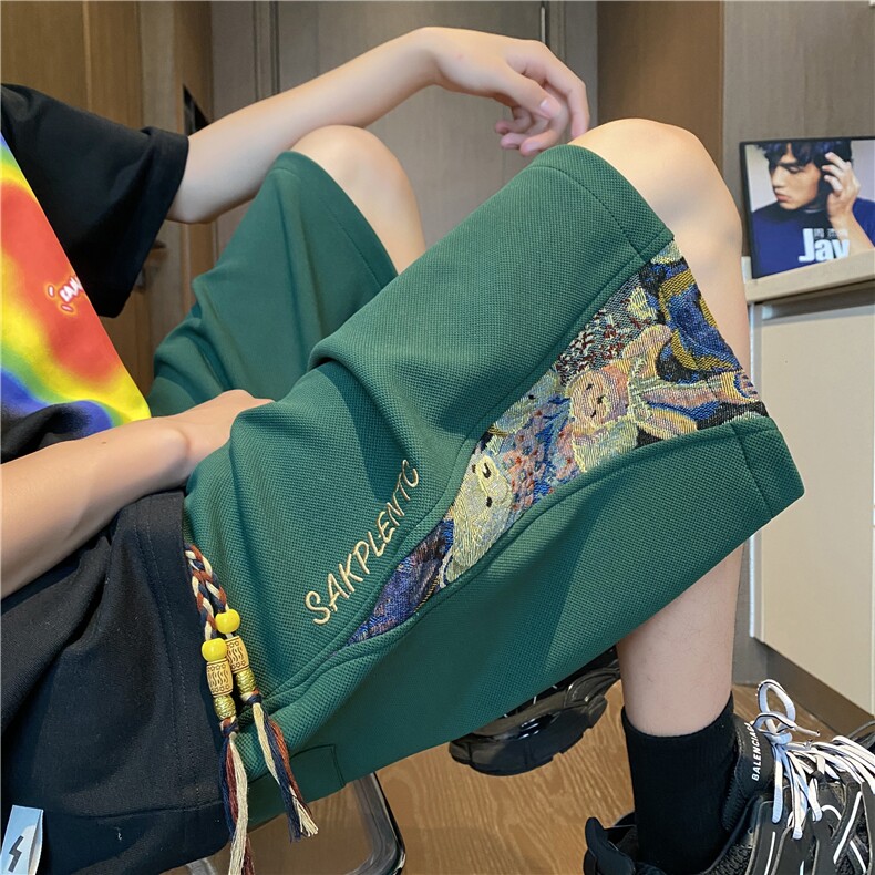2024夏季新款潮小熊拼接港风宽松休闲裤B315-K24073-特p25控48,男装休闲裤,电商B315