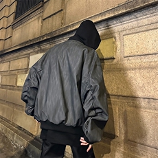 美式假两件外套男秋季潮牌百搭pu皮纹理夹克复古高街痞帅情侣上衣，男装夹克，星座410-7