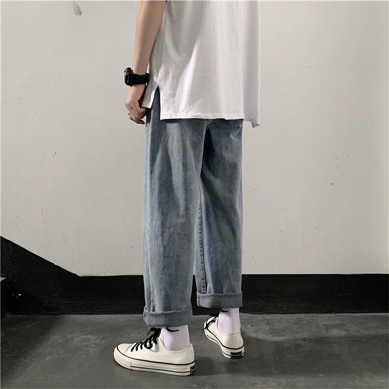 主推B夏季纯色宽松九分裤男百搭垂感直筒港风牛仔裤cn817,男装牛仔裤,星座1008
