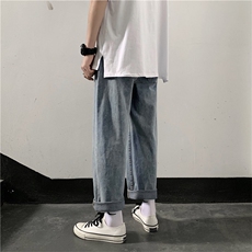 主推B夏季纯色宽松九分裤男百搭垂感直筒港风牛仔裤cn817，男装牛仔裤，星座1008