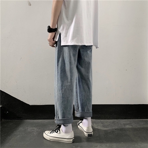 主推B夏季纯色宽松九分裤男 百搭垂感直筒港风牛仔裤cn817图片