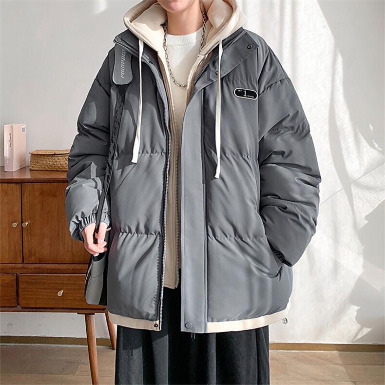 棉衣男冬季新款港风宽松假两件连帽加厚休闲棉服D9999-P80图片