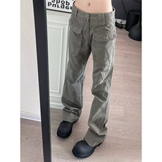 DNZ44-P58美式复古微喇叭工装裤男女口袋休闲伐木伞兵裤-网图现货，男装牛仔裤，星座603-2