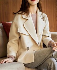 2021秋冬新款韩版时尚大扣子西装领长袖百分百羊毛双面呢外套，女装西装，L·H·X