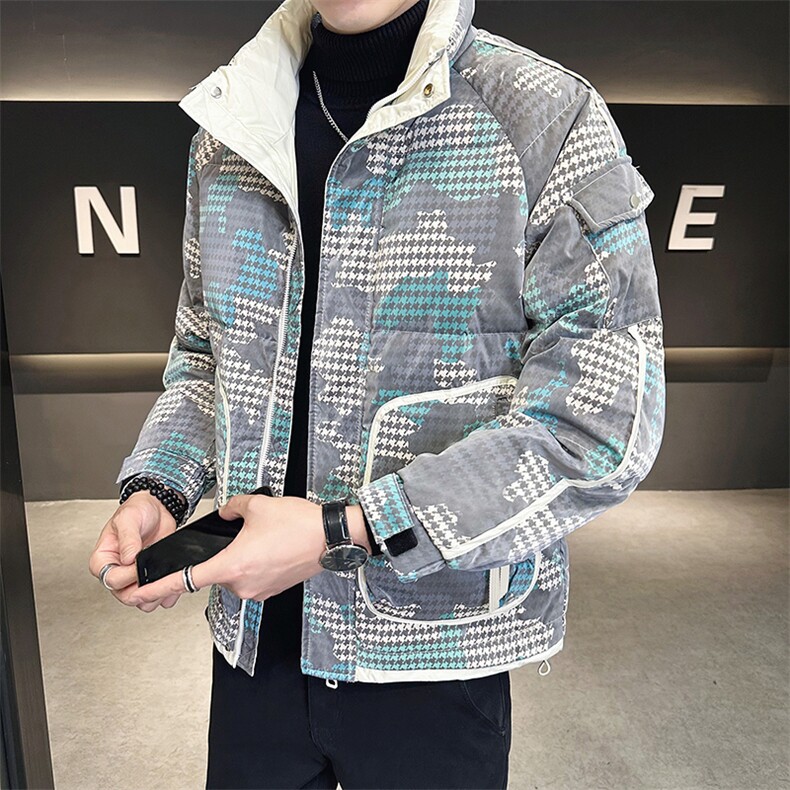 冬季店主个性印花羽绒服简约时尚保暖外套男0804-P165，男装羽绒服，电商D327