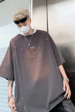水洗做旧短袖t恤男夏季美式复古铆钉解构上衣XZ514-2-202438-P68，男装T恤，星座514-2(原B239)