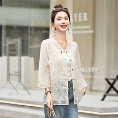 韩版汉服2024年春夏新款新中式蕾丝轻薄上衣衬衣宽松防晒高级感潮，女装防晒衣，难舍钰依