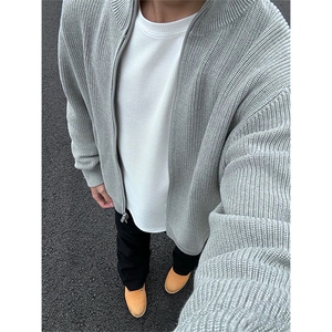 抖音得物 保暖立领拉链针织外套秋冬宽松慵懒风纯色毛衣上衣AM02图片