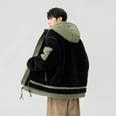情侣棉服男士加绒加厚拼接工装保暖羊羔毛冬装外套M021-P135，男装棉衣，星座308B-2