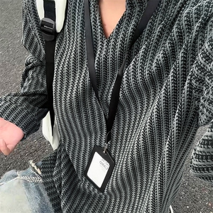 美式高街千鸟格子长袖T恤男女亨利V领英伦雅痞休闲宽松长袖打底衫图片