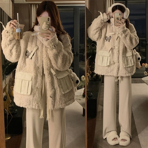 C938-P165 复古羊羔绒棉衣外套女潮牌冬季立领宽松保暖棉服上衣图片