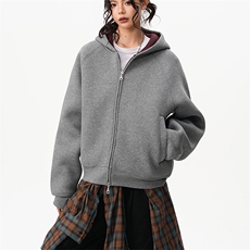 抖音得物高品质秋冬美式高街重磅结构双层双面连帽卫衣外套XS107，女装短外套，电商A486-1