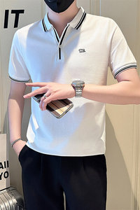 店主风社会小伙男士V领刺绣款POLO衫男休闲T恤301A-1/PL108/P55图片