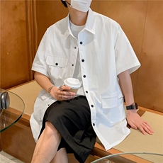 日系工装衬衫男短袖t恤夏季薄款半袖衬衣男tee休闲上衣CY322-P35，男装衬衫，星座412-2