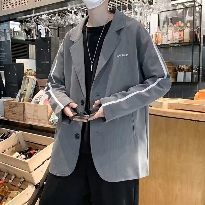 西服男韩版潮流关键是去拼色字母2024春季新款ins外套W5677-P47,男装西服,星座412-3