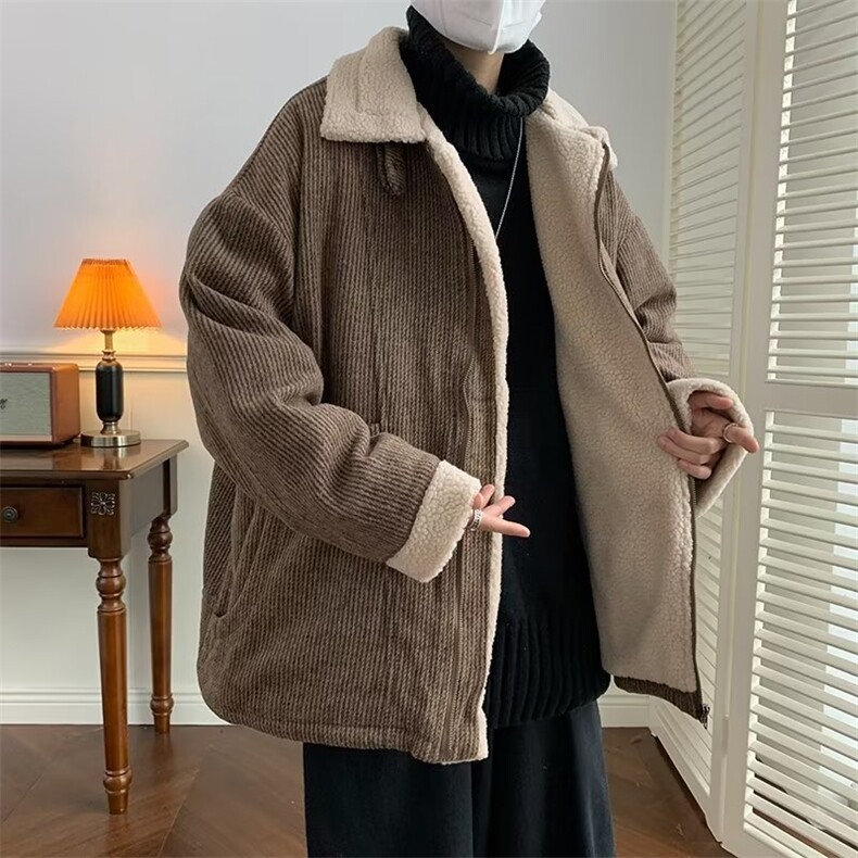 冬季日系vintage灯芯绒服男加绒加厚外套羊羔毛袄W6118-P100,男装棉衣,星座512-3