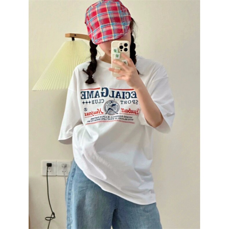 T0759-P25棒球字母美式复古白色纯棉T2025春夏男女同款短袖,男装T恤,星座617A-2