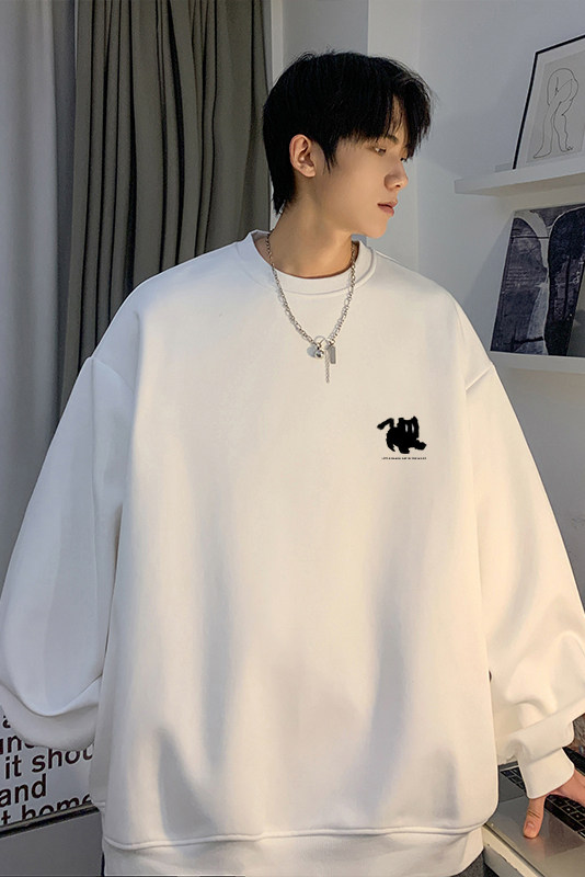 抖音品质男生秋季新款小猫印花宽松休闲卫衣JK23375-特p25-控48,男装卫衣,星座605(原A050)