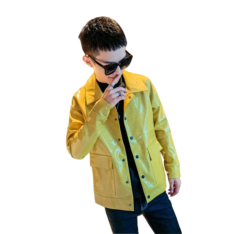 镜面革亮闪皮衣秋冬新款社会小伙机车服外套A328-20312-P85,男装皮衣,星座406