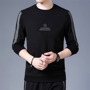 新款男士长袖卫衣中青年春装时尚圆领休闲百搭印花打底上衣体恤衫，男装卫衣，电商B212（原钱塘6029）