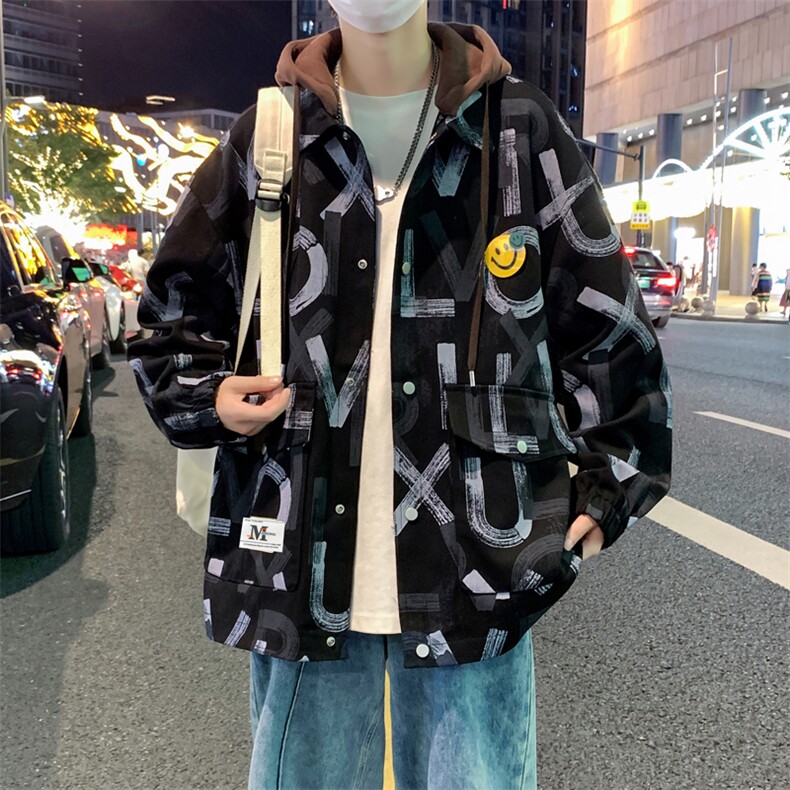 2025新款秋冬长袖印花夹克男潮牌宽松学生休闲长袖外套JK3316-P75图片