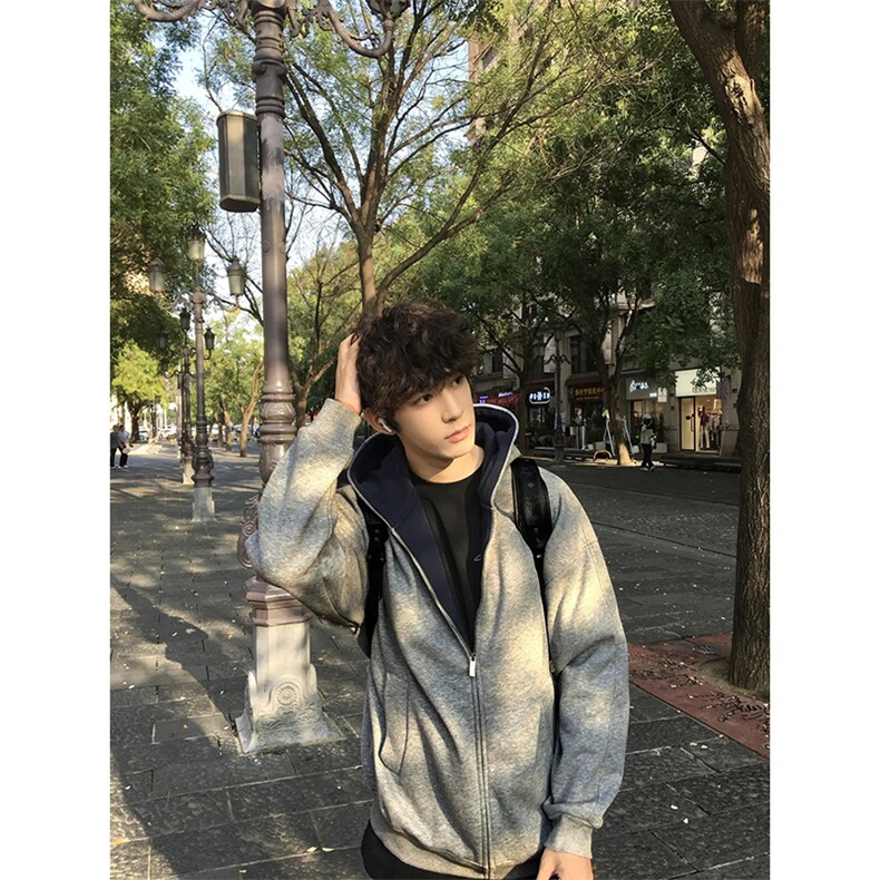 抖音得物高品质二开26春装美式重磅宽松结构双面连帽卫衣外套开衫,女装短外套,电商A443