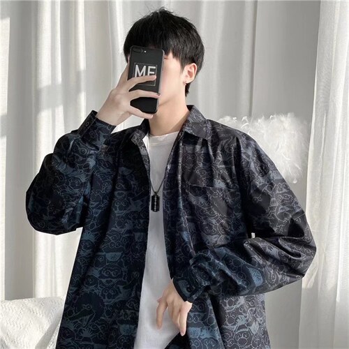 长袖印花衬衫男港风日系外套高质量C8027P35，男装衬衫，星座1116-2