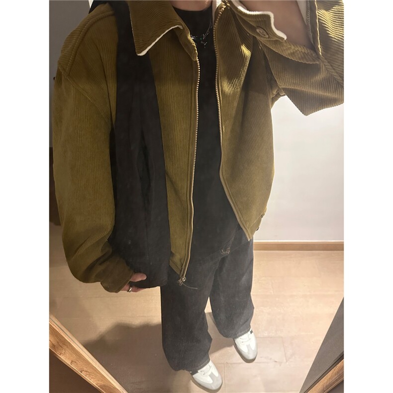 美式复古翻领灯芯绒外套男秋冬季宽松保暖小众高级感夹克BJK1031，男装夹克，星座208-5