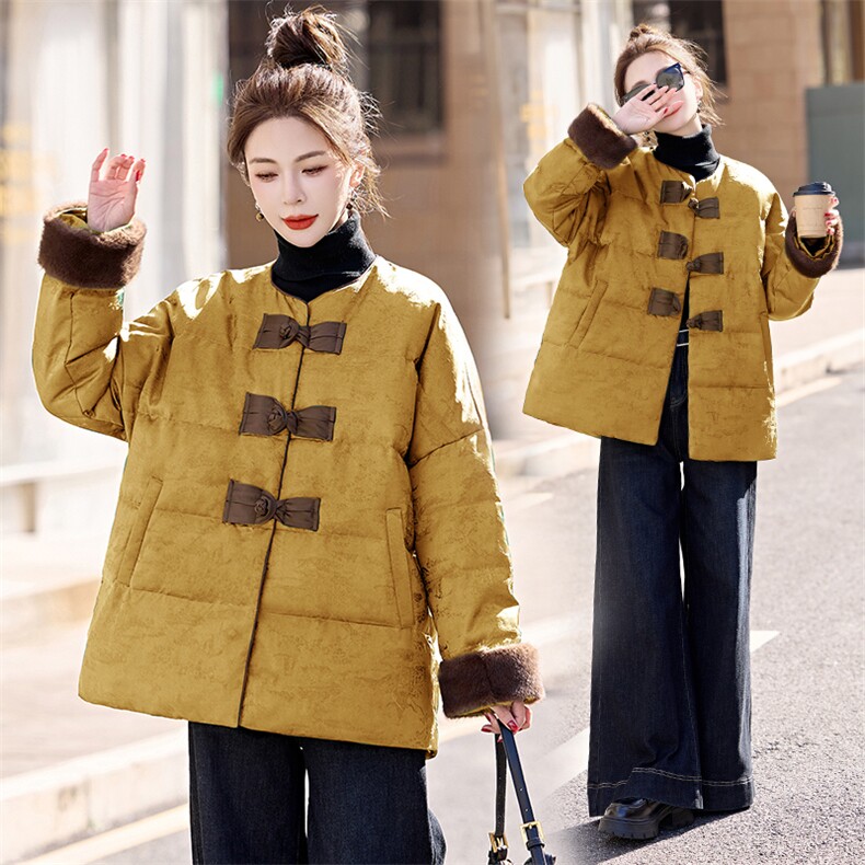 新中式提花盘扣设计羽绒服女2025冬季新款高端白鸭绒保暖外套,女装羽绒服,艾仟回(原伊仟回)