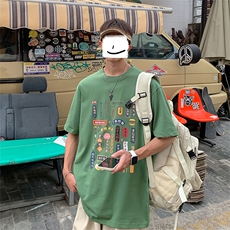 港风复古吃货文字印花t恤男短袖潮流夏季半袖体恤衫T100p35限49，男装T恤，电商A089-1