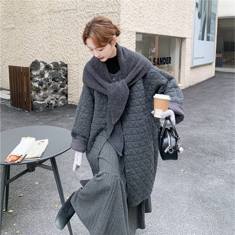 新款出货中灰色菱格棉服外套C75-P215K328,女装棉衣/棉服,2C272