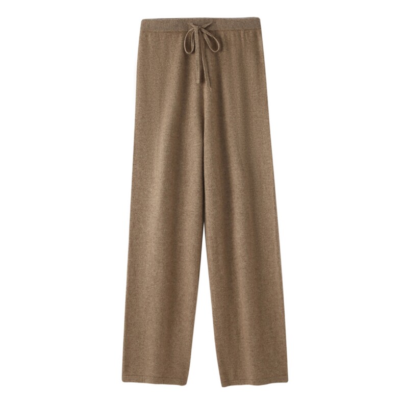 2025春秋新款羊绒衫女100纯山羊绒精纺保暖加厚直筒裤纯色针织裤，女装休闲裤，昭美纯山羊绒