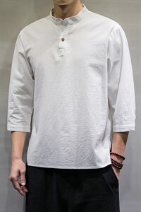 春夏风宽松大码棉麻七分短袖t恤男DSA008/T064/P45图片