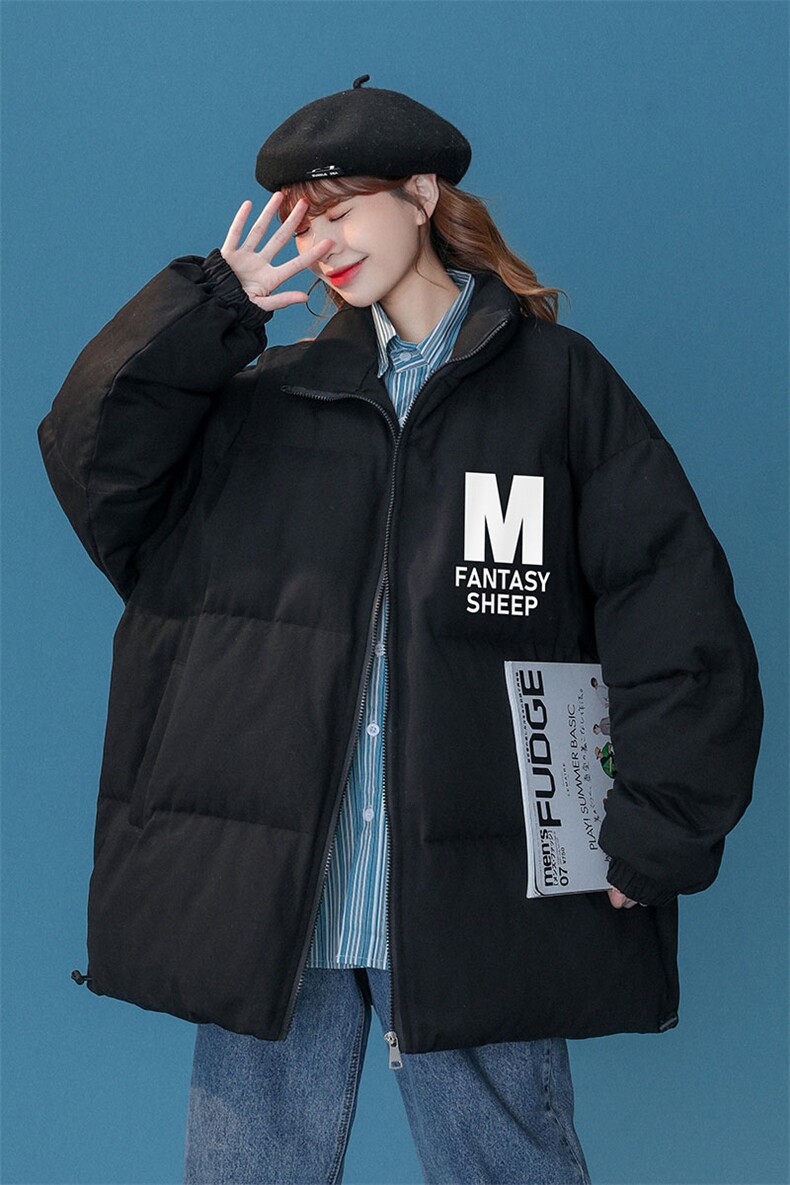 中性风22冬季新品简约M字母印花面包服立领棉衣MY2046P65控98,男装棉衣,A247A